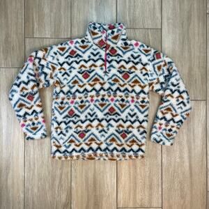 Eddie Bauer Sherpa Fleece Quarter Zip Pullover Women’s Small Faux Fur Aztec
